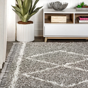 Beautiful mercer Shag Plush Tassel Moroccan Tribal Geometric Trellis Area Rug